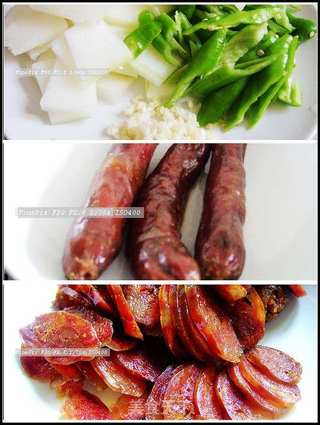腊肠炒冬瓜的做法步骤：1