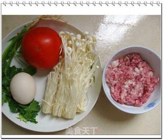 番茄金针菇肉末汤的做法步骤：1