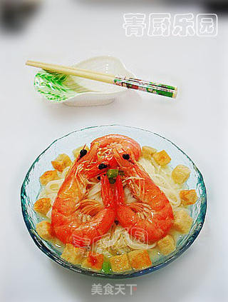 营养虾香浓郁面——豆腐粒鲜虾汤面的做法步骤:16