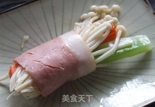 江瑶柱香菇扣培根卷的做法步骤:4