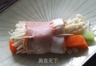 江瑶柱香菇扣培根卷的做法步骤:5