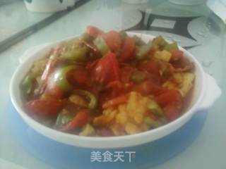 番茄青椒炒蛋~的做法步骤:4