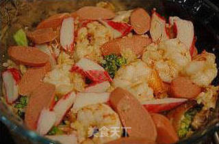 焗烤蘑菇海鲜饭的做法步骤：10