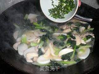 像盛开墨绿菊花-----塔苦菜花菇肉丝年糕汤的做法步骤:10