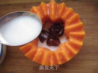 美白润肤糖水—红枣木瓜炖鲜奶的做法步骤:6