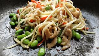 茭白肉丝炒毛豆的做法步骤：14