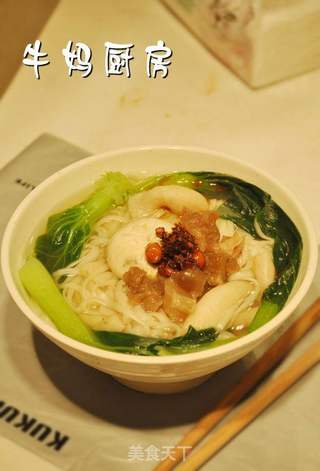 青菜菌菇牛筋汤面的做法步骤:11