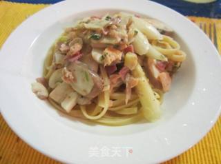 奶油鱼味芦笋意面的做法步骤：8