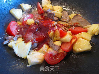 菠萝番茄炒牛肉的做法步骤:6