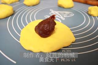 南瓜泥做的贝壳豆沙包子、南瓜鲜肉包、熊掌鲜肉包的做法步骤:5