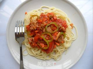 青椒番茄牛肉意粉的做法步骤:9