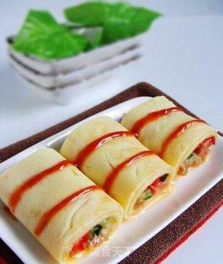 鸡蛋肉松蔬菜卷的做法步骤:6
