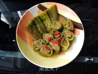 酿肉馅虎皮尖椒的做法步骤：5