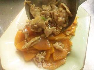 南瓜扒肉片的做法步骤:8