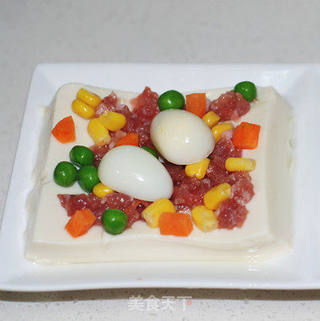彩色豆腐蒸的做法步骤:3