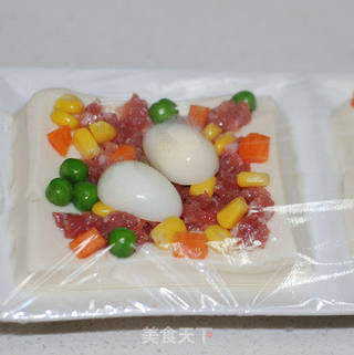 彩色豆腐蒸的做法步骤:4