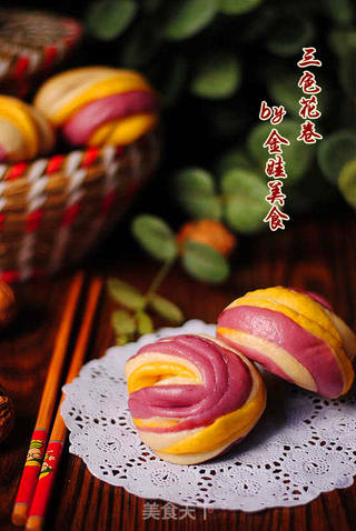 换着花样做馒头——【三色花卷】的做法步骤:16