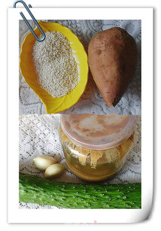 清粥小菜——江米红薯粥+麻酱拌黄瓜的做法步骤：1
