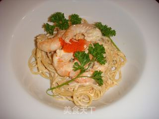 魚子奶油蝦意粉 Pasta in Fish Roe Cream Sauce .的做法步骤：31