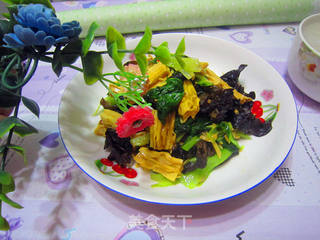 【木耳腐竹炒油菜】---美味小炒勺的做法步骤:11