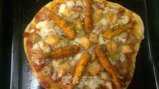 肉肉满满——培根新奥尔良鸡丁大虾披萨的做法步骤:21