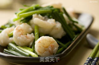 清爽鲜美易消化的超级好菜—韭菜苔炒虾仁的做法步骤:13