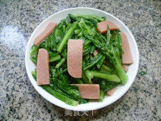 火腿片炒油麦菜的做法步骤：9