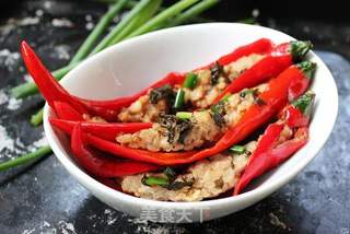 甘香可口---榄菜肉酿红椒的做法步骤:9