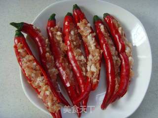 甘香可口---榄菜肉酿红椒的做法步骤:4