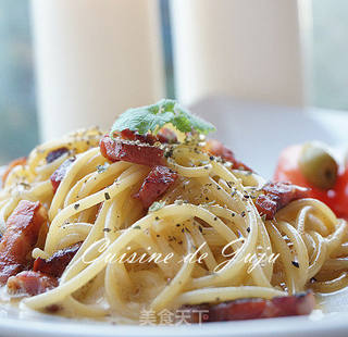 Carbonara 培根鸡蛋白汁意面的做法步骤:9