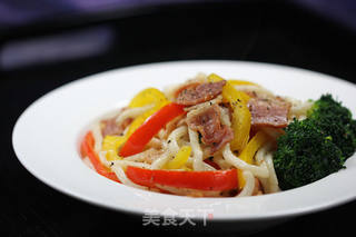 培根彩椒乌冬面的做法步骤:10
