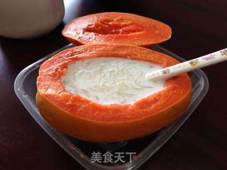 养颜增强抵抗力---【原只木瓜牛奶炖燕窝】的做法步骤:5