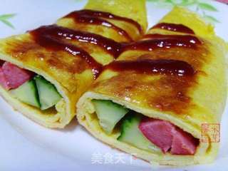肉肠鸡蛋卷的做法步骤：6