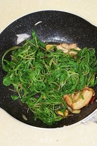 【五花肉炒萝卜叶】---春天里不要扔要的绿色健康美味的做法步骤:5