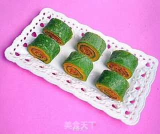 翡翠肉松卷的做法步骤:9