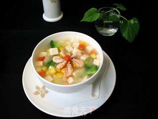五彩南极磷虾豆腐羹的做法步骤:7