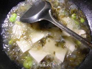 雪菜蚕豆豆腐羹的做法步骤:6