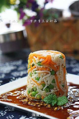蒜香青豆拌金针菇的做法步骤:6