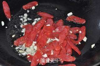 芥蓝炒腊肠的做法步骤:7