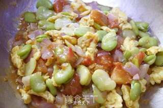 番茄鸡蛋炒蚕豆的做法步骤:7