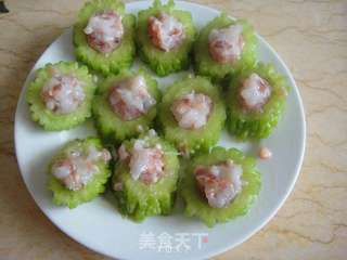 虾粒肉末镶苦瓜的做法步骤:6