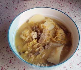 酸菜炖土豆~~东北家常菜 (特别好喝的酸菜汤)的做法步骤:10