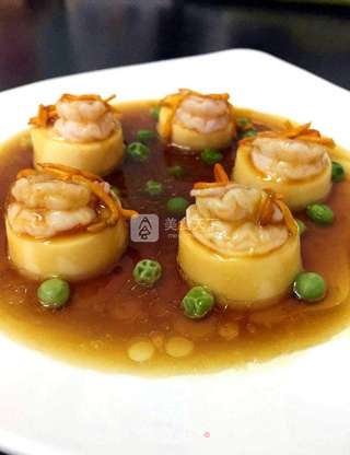 虾仁虫草花蒸玉子豆腐编辑的做法步骤:10