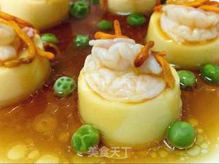 虾仁虫草花蒸玉子豆腐编辑的做法步骤:12
