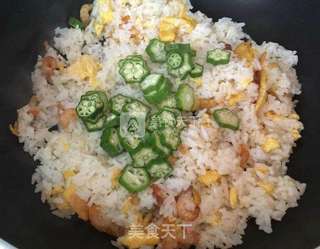 秋葵虾仁味噌蛋炒饭的做法步骤:6