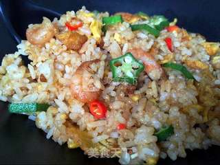 秋葵虾仁味噌蛋炒饭的做法步骤:9