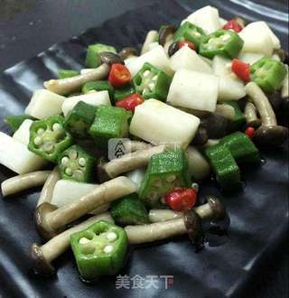 秋葵山药炒蟹味菇的做法步骤:11