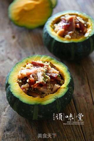 有机南瓜小米腊肉盅的做法步骤:6