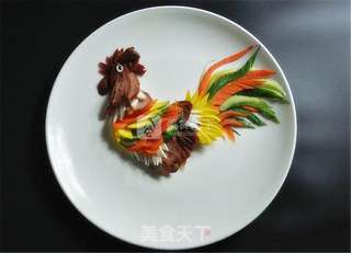雄鸡报晓餐盘画的做法步骤:12