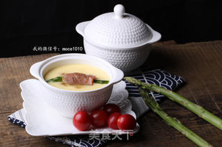 小策海鲜今日菜谱:三鲜蛋羹,小黄鱼鱼片,培根,芦笋,海鸭蛋的做法步骤:15